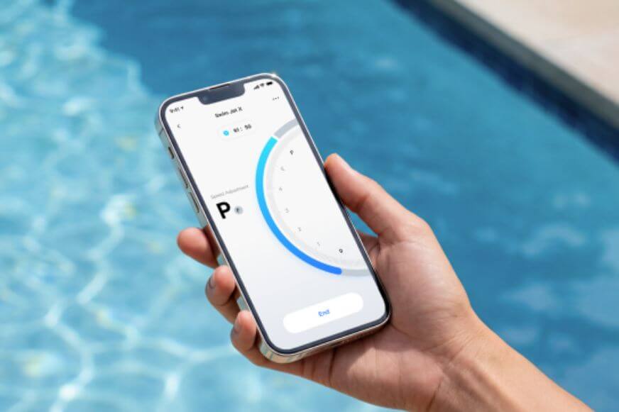 iGarden Swim Jet X Series App-Steuerung mit 6 Geschwindigkeitsstufen und Timer-Funktion.